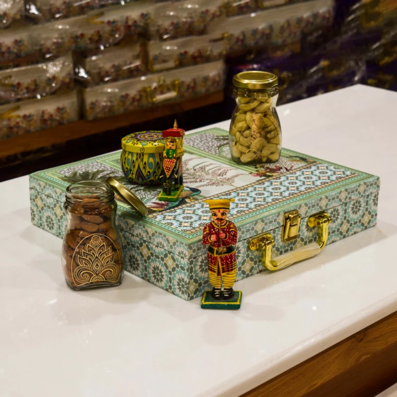 Premium Dry Fruit Gift Box – Flavored Cashews in Four Jars with Two Luxury Candles in an Elegant Box