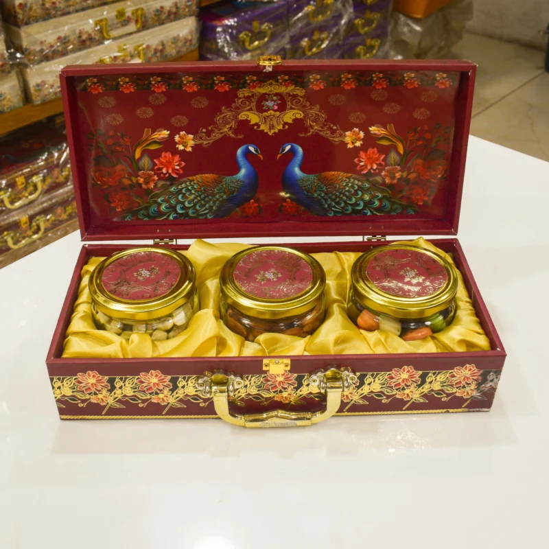 Royal Peacock 3 Jar Gift Hamper Box (200g Each) | Premium Dry Fruit & Chocolate Gift Set