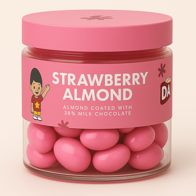 Strawberry Almond Delight – Almonds Coated with 38% Milk Chocolate